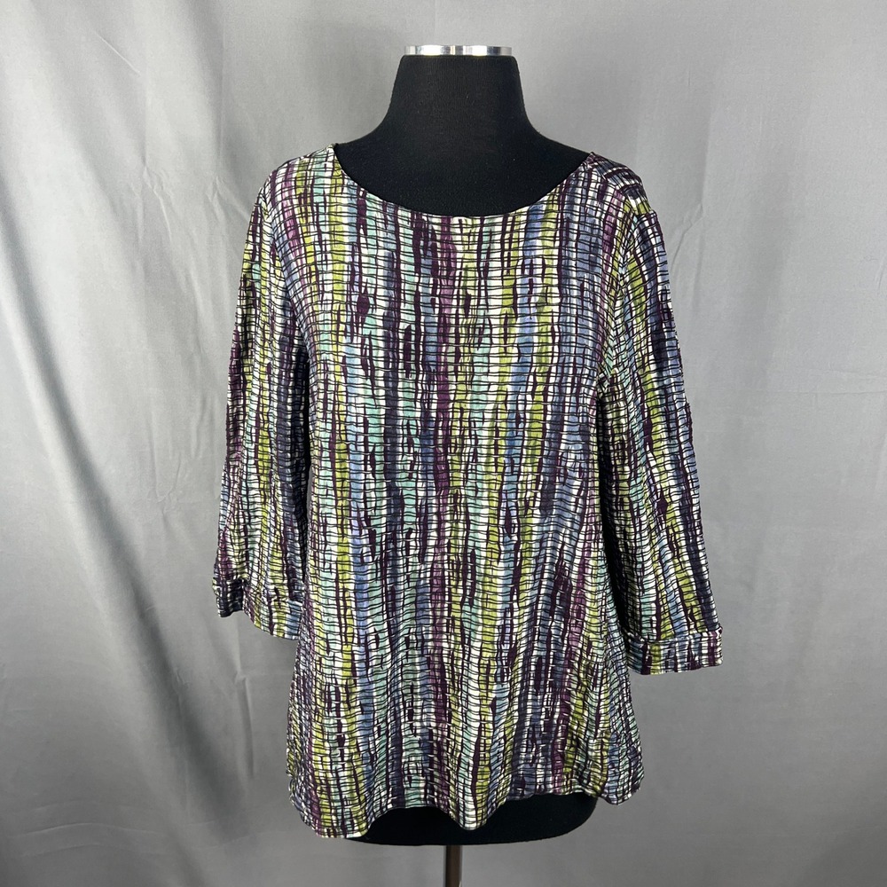 Northstyle Reflections Knit Top Womens Medium Multi Textured Striped Scoop Neck